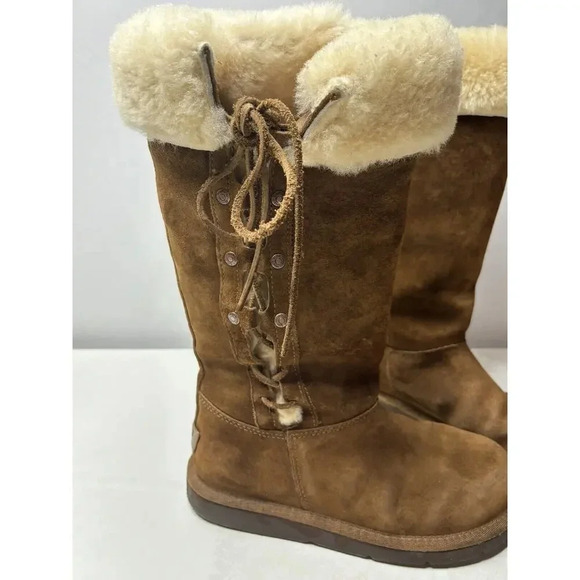Ugg Upside Tall 5163 Brown Suede Lace Up Women's Size 6 Winter Snow Boots - Picture 3 of 12